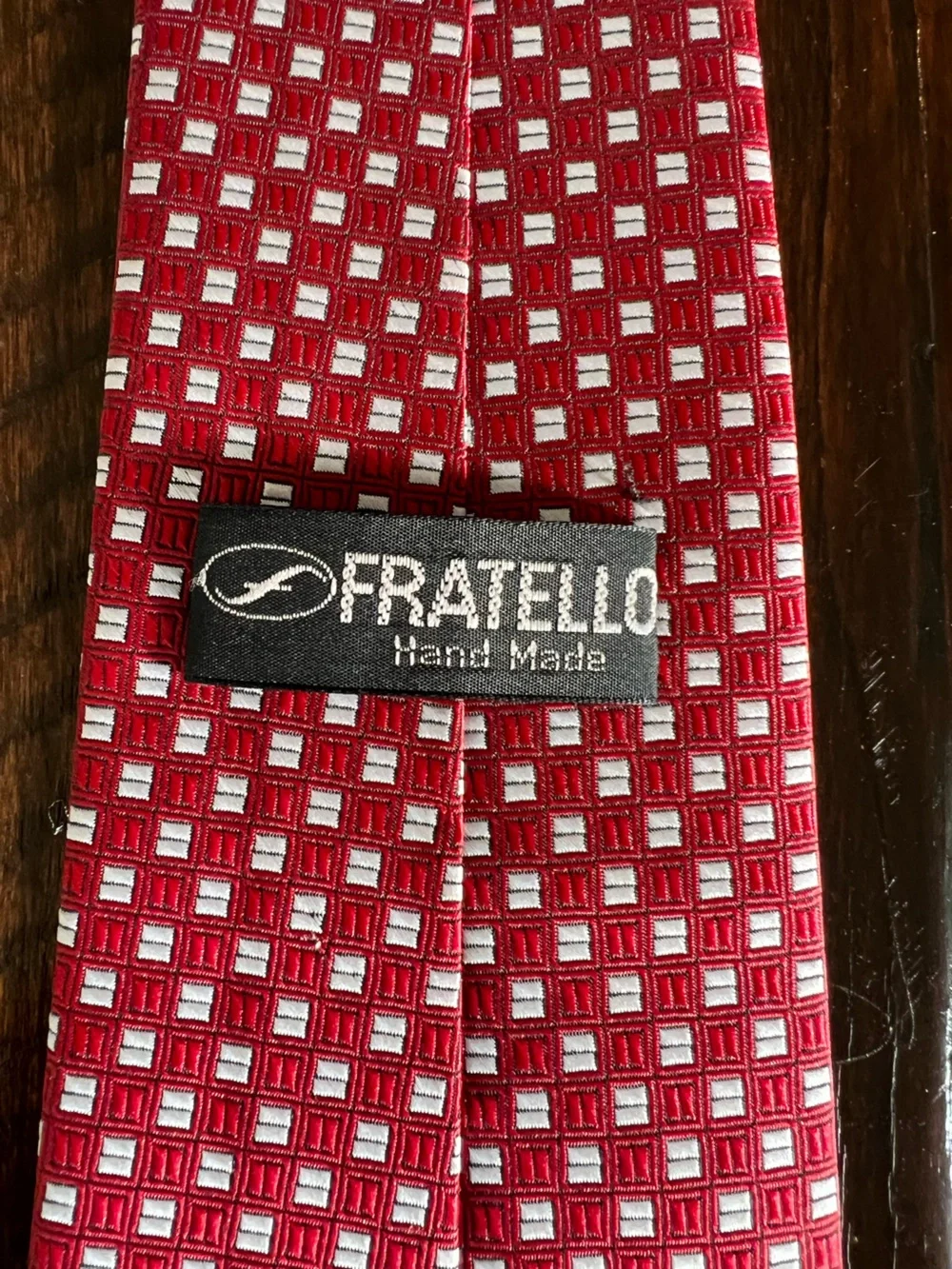 Fratello Red Geometric Silk Tie Made in Korea Vintage Mens Necktie